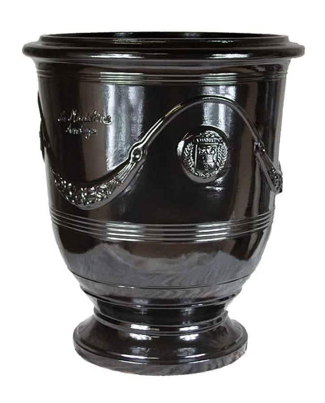 Prémium minőségű, fekete színű kézműves Anduze kerámia kaspó