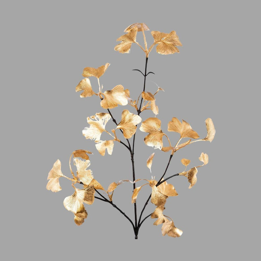 Glamour stílusú, 66 cm magas, karácsonyi aranyszínű ginkgo ág műnövény.