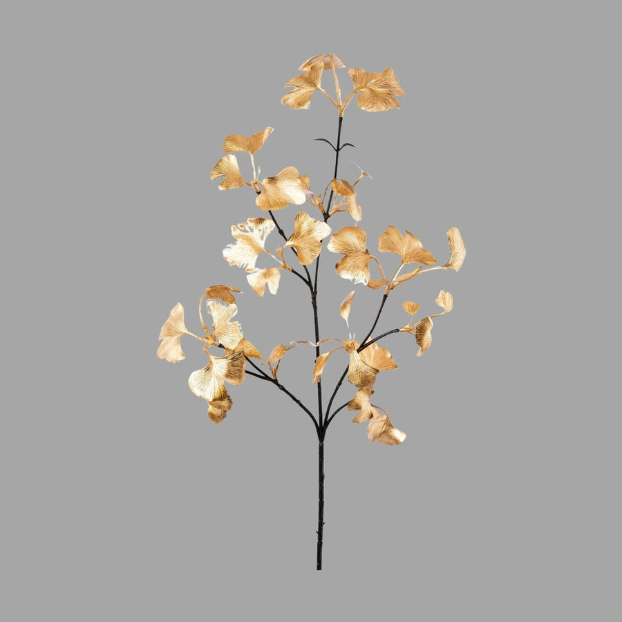 Glamour stílusú, 66 cm magas, karácsonyi aranyszínű ginkgo ág műnövény.