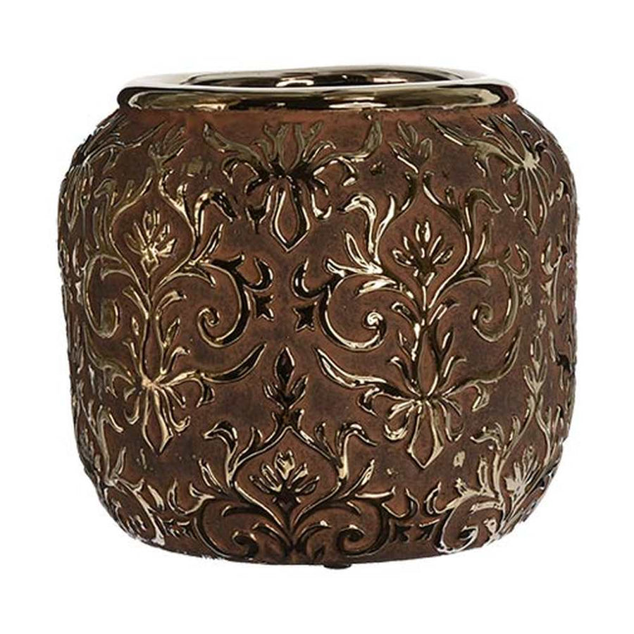 Aranyszínű barokk dombormintával díszített, modern, glamour stílusú kerámia kaspó.