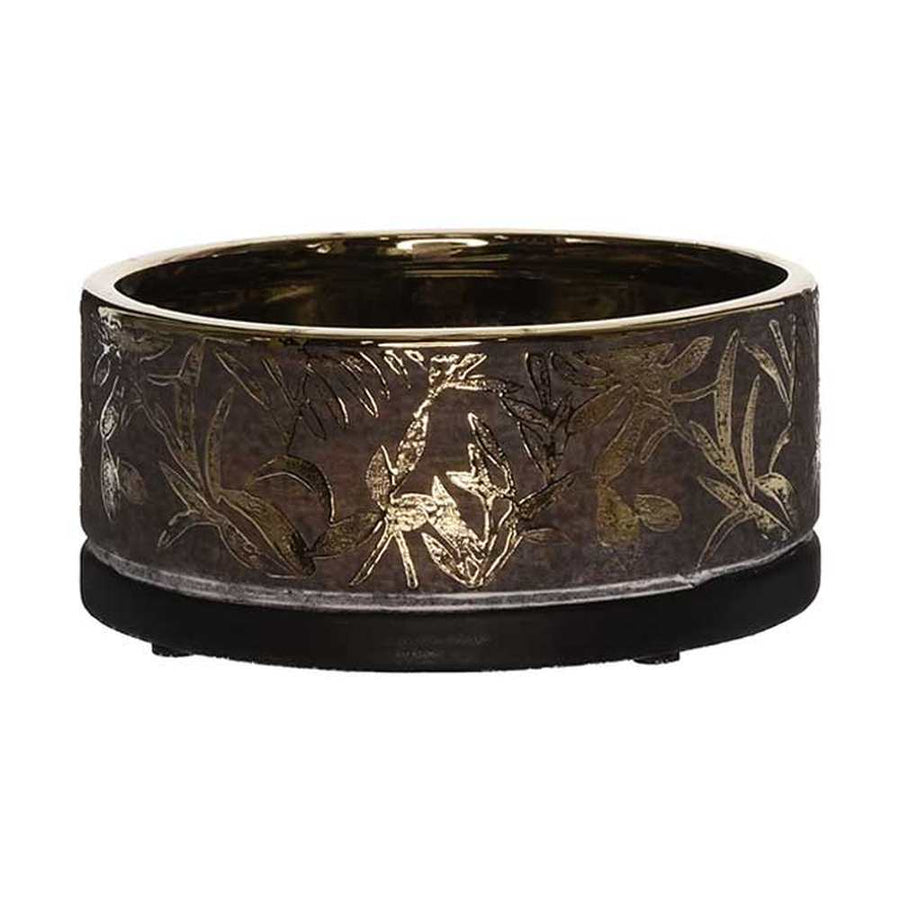 Aranyszínű dombormintával díszített, modern, glamour stílusú kerámia arany tál.