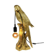 Aranyszínű papagáj figurás, 61 cm magas, trópusi, glamour stílusú asztali lámpa.