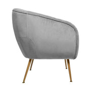 Art Deco stílusú, szürke színű bársonnyal kárpitozott fotel, arany színű fém lábakkal