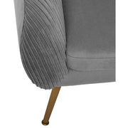 Art Deco stílusú, szürke színű bársonnyal kárpitozott fotel, arany színű fém lábakkal