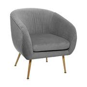 Art Deco stílusú, szürke színű bársonnyal kárpitozott fotel, arany színű fém lábakkal