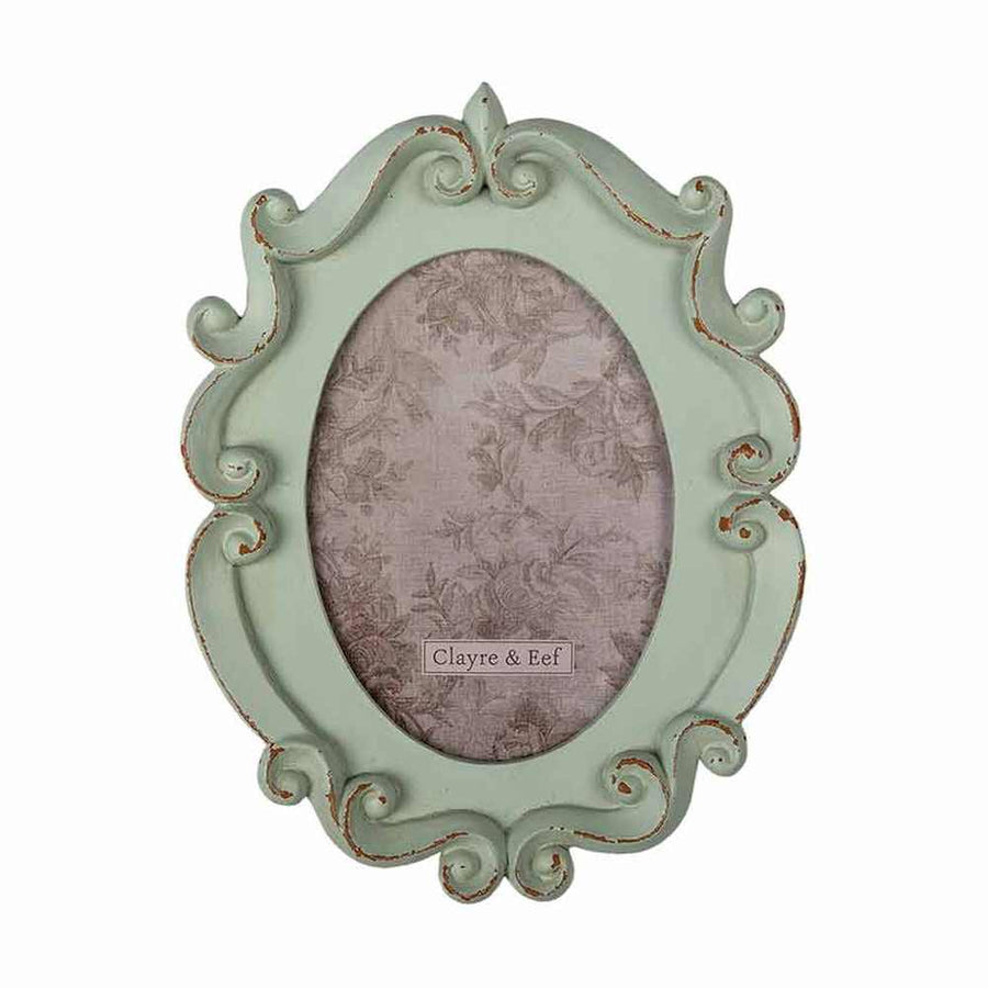 Vintage stílusú, ovális formájú, menta zöld színű asztali fényképtartó