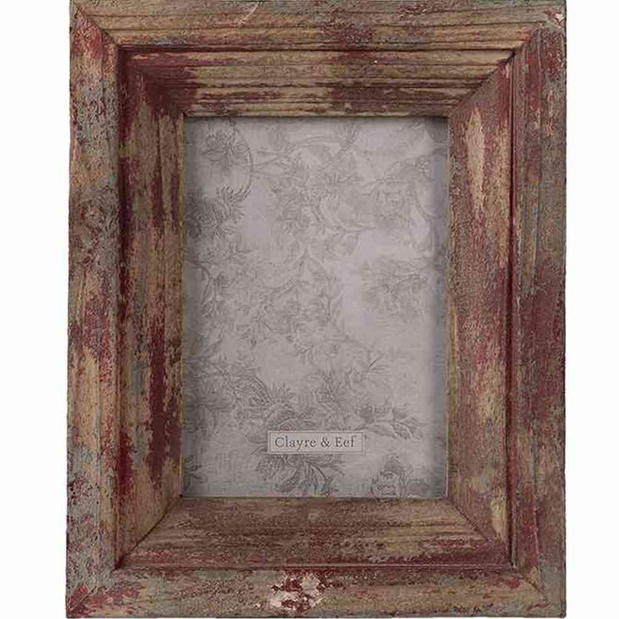 Vintage stílusú, fából készült, antikolt felületű bordó színű asztali fényképtartó képkeret