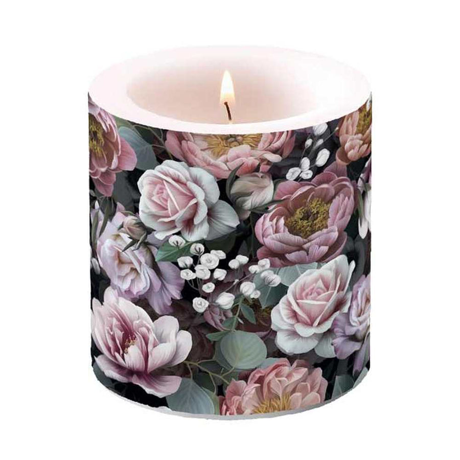 Vintage stílusú, virág mintás átvilágítható viasz tömbgyertya 