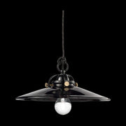 Vidéki stílusú, mázas fémből és mázas kerámiából készült, textilburkolatú vezetékkel kialakított, kézműves függeszték lámpa .