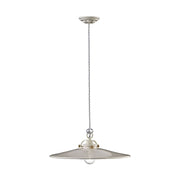 Vidéki stílusú, mázas fémből és mázas kerámiából készült, textilburkolatú vezetékkel kialakított, kézműves függeszték lámpa.