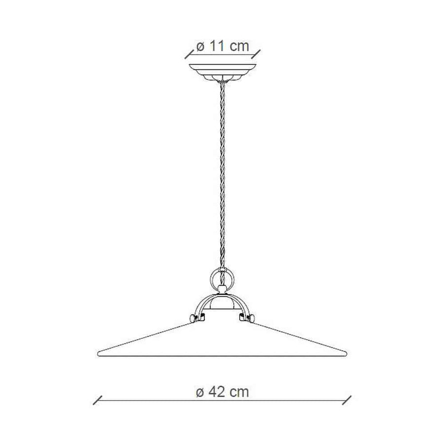 Vidéki stílusú, mázas fémből és mázas kerámiából készült, textilburkolatú vezetékkel kialakított, kézműves függeszték lámpa.