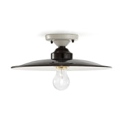 Vidéki stílusú, fekete színű mázas fémből és fehér színű mázas kerámiából készült, kézműves mennyezeti lámpa.