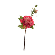 Mű bazsarózsa ág, kármin színű nyílt és bimbós virágfejekkel.