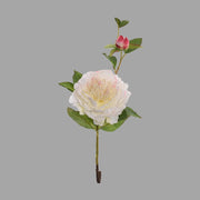 Mű bazsarózsa ág, krém színű nyílt és bimbós virágfejekkel.