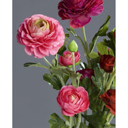 Fukszia, pink és piros színű, 3 különálló szálból álló mű boglárka mix, nyílt és bimbos virágfejekkel.