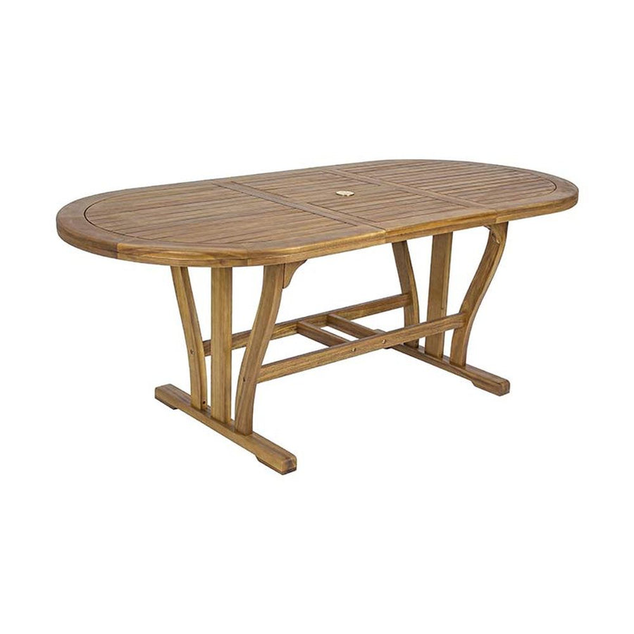 Akácfából készült, 150 cm-ről 200 cm hosszúságra bővíthető kültéri étkezőasztal.