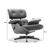 Eames Lounge Chair inspirálta pihenő fotel dió furnér fafelülettel, bőr kárpittal.