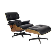 Eames Lounge Chair inspirálta pihenő fotel dió furnér fafelülettel, bőr kárpittal.