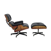 Eames Lounge Chair inspirálta pihenő fotel dió furnér fafelülettel, bőr kárpittal.
