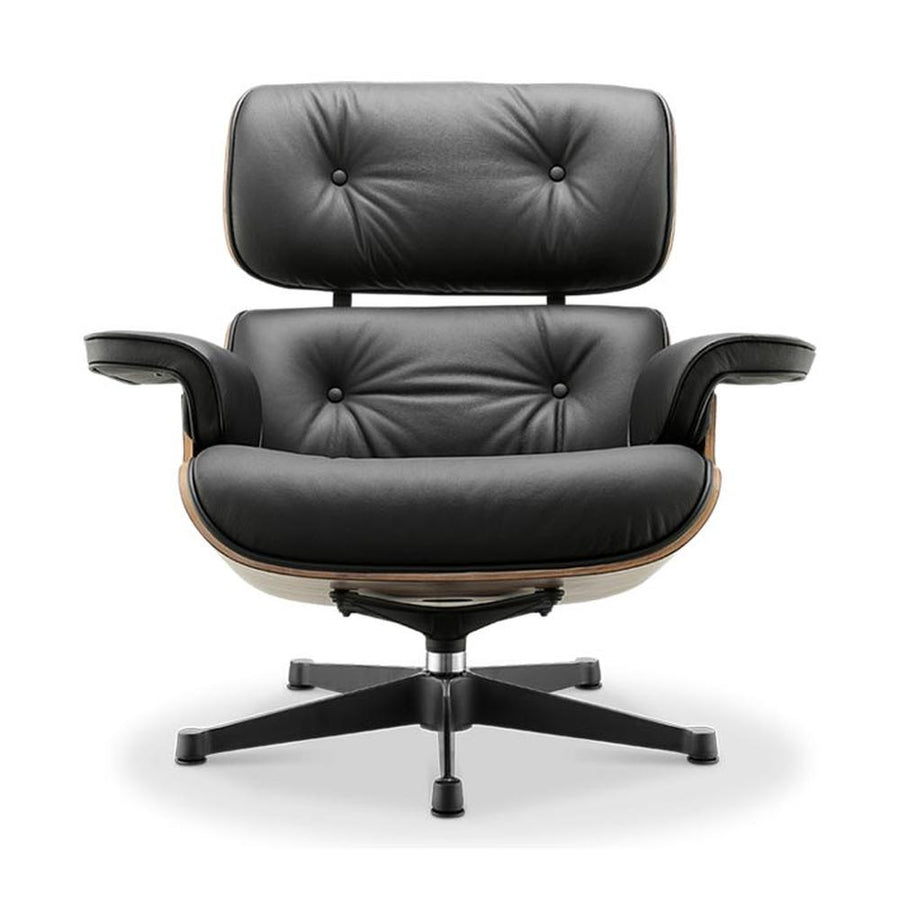 Eames Lounge Chair inspirálta pihenő fotel dió furnér fafelülettel, bőr kárpittal.