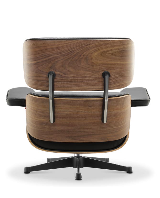 Eames Lounge Chair inspirálta pihenő fotel dió furnér fafelülettel, bőr kárpittal.