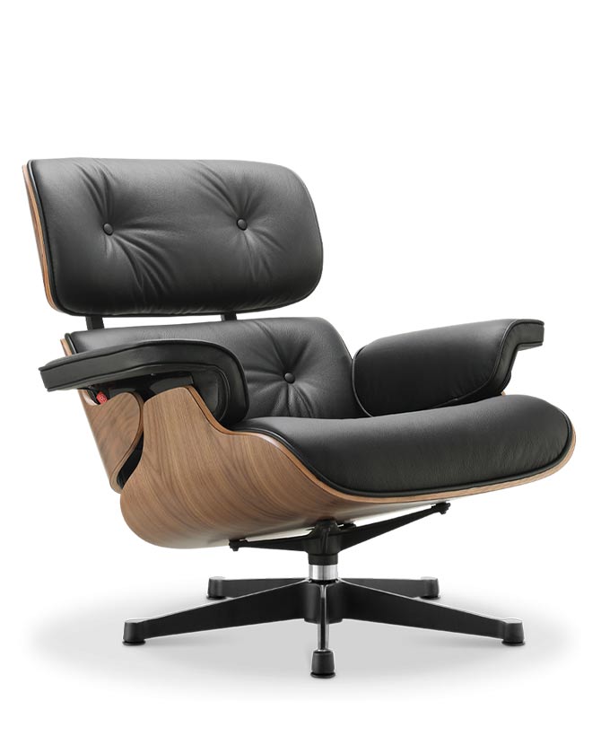 Eames Lounge Chair inspirálta pihenő fotel dió furnér fafelülettel, bőr kárpittal. 