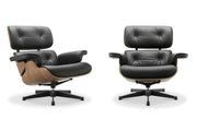 Eames Lounge Chair inspirálta pihenő fotel dió furnér fafelülettel, bőr kárpittal.