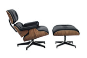 Eames Lounge Chair inspirálta pihenő fotel dió furnér fafelülettel, bőr kárpittal.