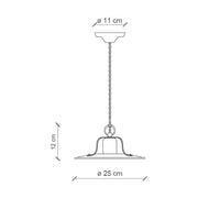 Rusztikus, vidéki stílusú, antikolt felületű mázas kerámiából és fémből készült, textilburkolatú vezetékkel kialakított, kézműves függeszték lámpa