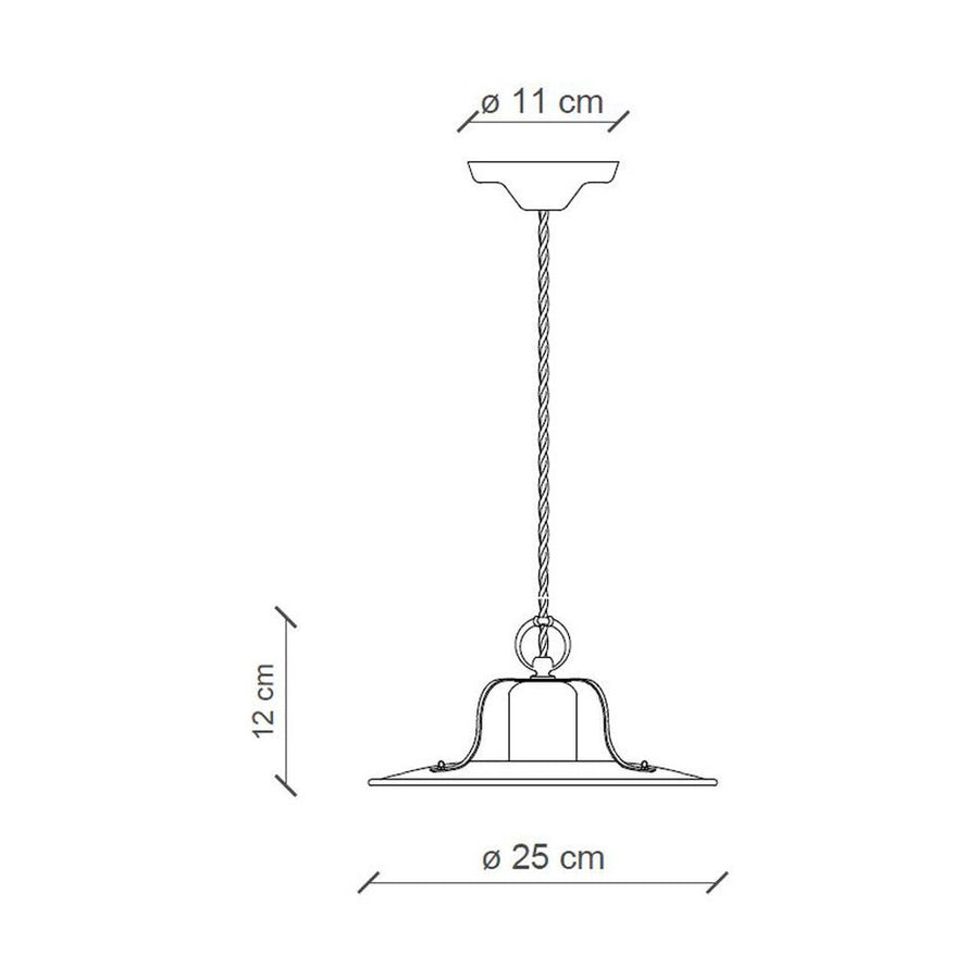 Rusztikus, vidéki stílusú, antikolt felületű mázas kerámiából és fémből készült, textilburkolatú vezetékkel kialakított, kézműves függeszték lámpa