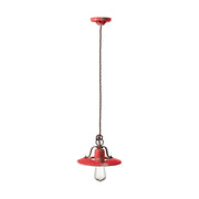 Rusztikus, vidéki stílusú, antikolt felületű mázas kerámiából és fémből készült, textilburkolatú vezetékkel kialakított, kézműves függeszték lámpa