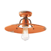 Rusztikus, vidéki stílusú, antikolt felületű mázas kerámiából és fémből készült, kézműves mennyezeti lámpa.