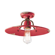 Rusztikus, vidéki stílusú, antikolt felületű mázas kerámiából és fémből készült, kézműves mennyezeti lámpa.