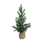 Élethű, "Real Touch" hatású levelű, 45 cm magas mesterséges dekorációs műfenyő jutazsákban.