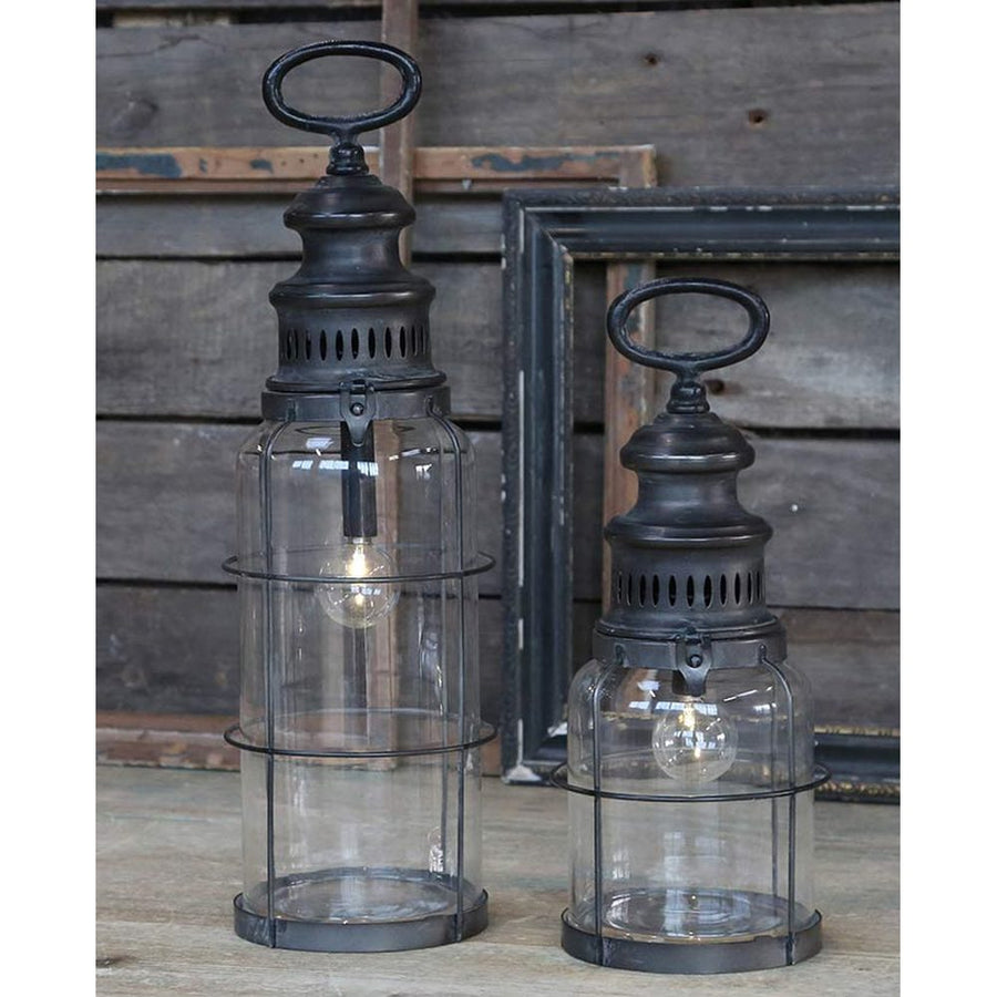 Vidéki, Country, Vintage stílusú üvegbúrás dekor fémlámpa időzíthető LED izzóval