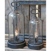 Vidéki, Country és Vintage stílusú üvegbúrás, antik fekete színű dekor fémlámpa időzíthető LED izzóva