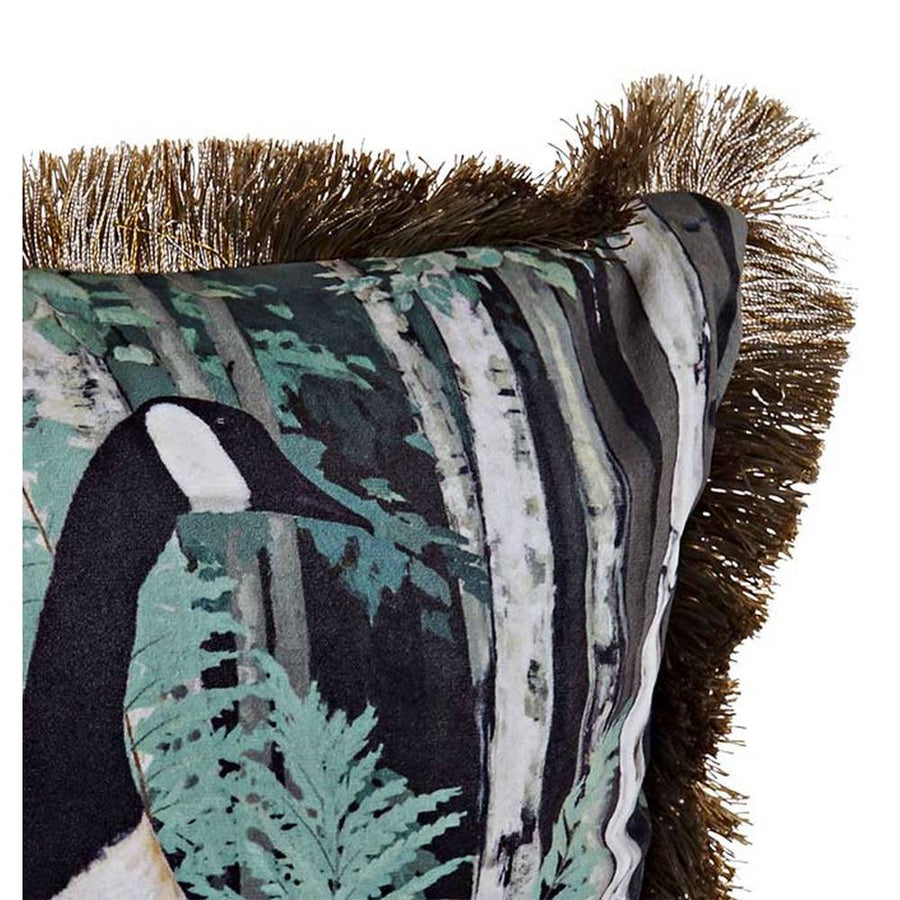 Vintage stílusú, vadludakkal díszített díszpárna óarany színű rojtszegéllyel