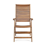 Akácfából készült, dönthető háttámlájú kerti karosszék.