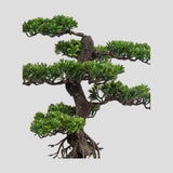 Mesterséges bonsai fa, fekete színű műanyag cserépben.