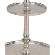 Kerek formájú, ezüst színű, 2 szintes fém kínáló állvány