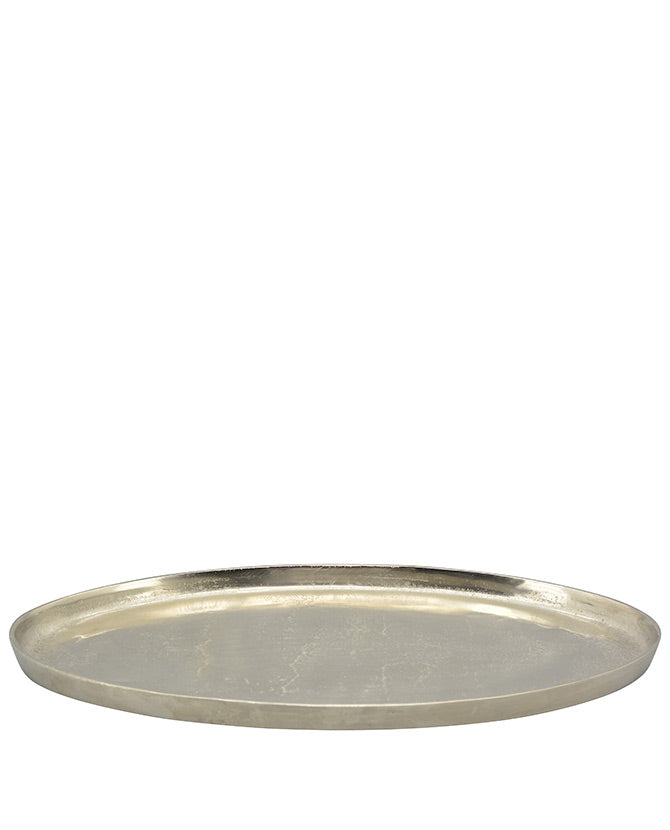 Prémium minőségű, 49 cm hosszú, ovális formájú, ezüst színű peremes fémtálca