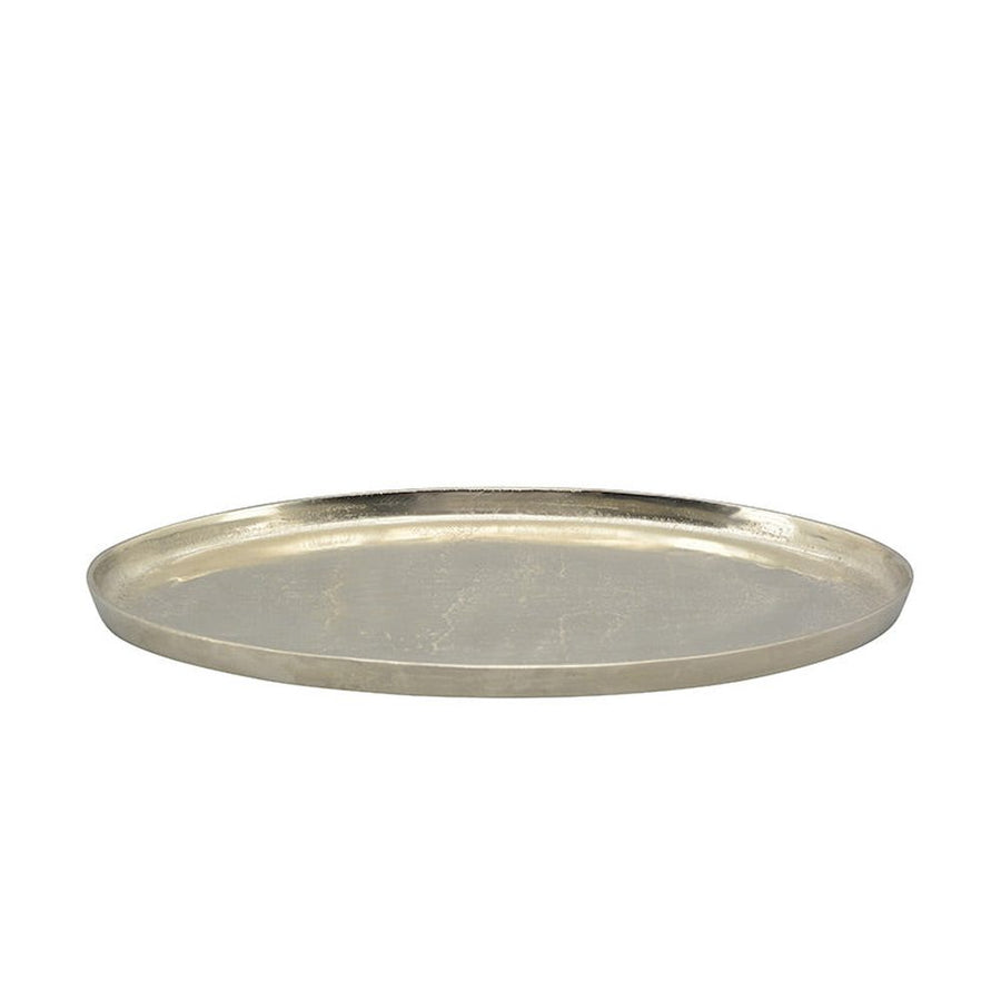Prémium minőségű, 49 cm hosszú, ovális formájú, ezüst színű peremes fémtálca
