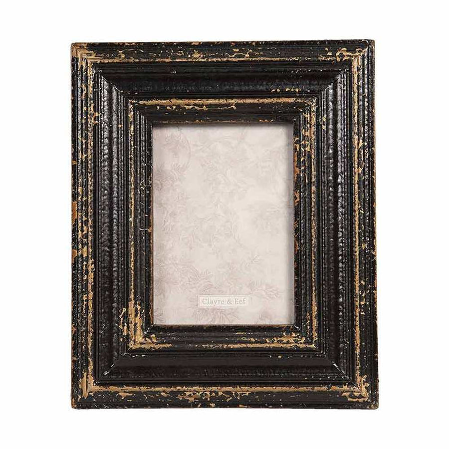 Vidéki vintage stílusú, fából készült, antikolt fekete színű, fali fényképtartó képkeret