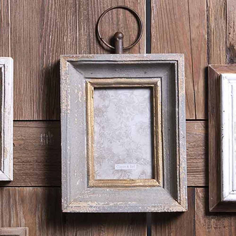 Vidéki vintage stílusú, fából készült, antik szürke és arany színű fali fényképtartó képkeret