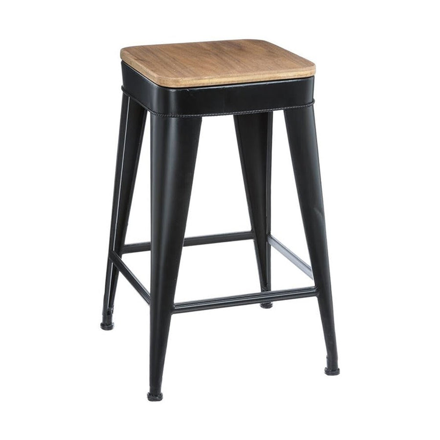 Ipari, loft stílusú, natúr színű fa ülőkével kialakított, fekete színű fém bárszék.