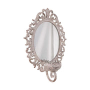 Vintage stílusú, antikolt fém falitükör gyertyatartóval