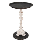 Antikolt felületű, fémből és műgyantából készült, fekete és krém színű lerakó kisasztal.