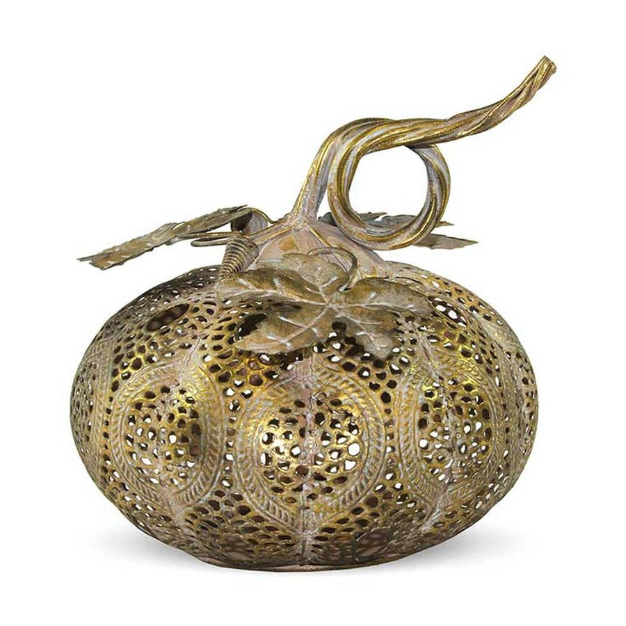 Keleti stílusú, sárgaréz színű fémcsipkéből készült, kézműves, tök formájú lámpás