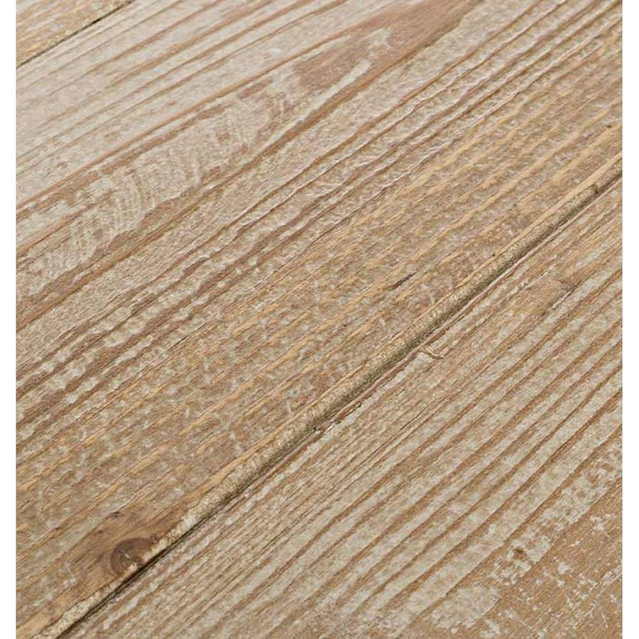 Skandináv stílusú, fenyőfából és fémből készült bárasztal asztallap részlete.