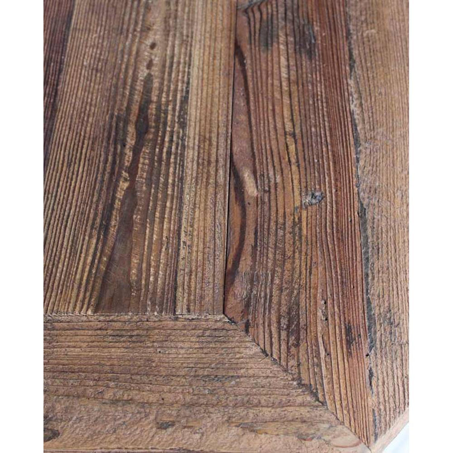 Újrahasznosított fából és vasból készült, 100 cm átmérőjű, loft stílusú étkezőasztal.